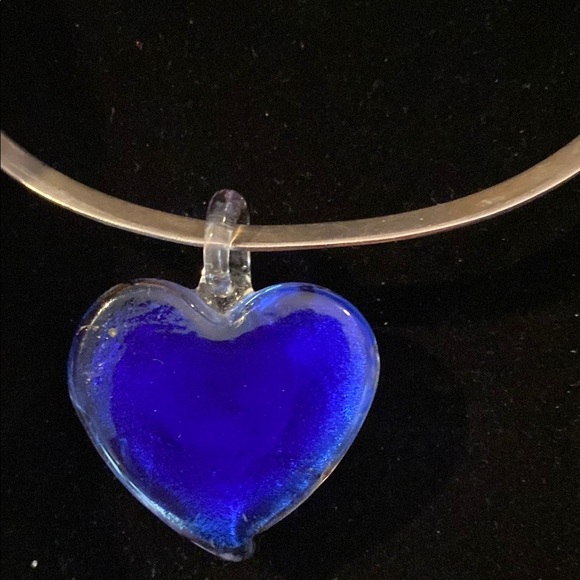 Artisan Swirl Glass Heart Pendant in Blue and Gold - Picture 3 of 5